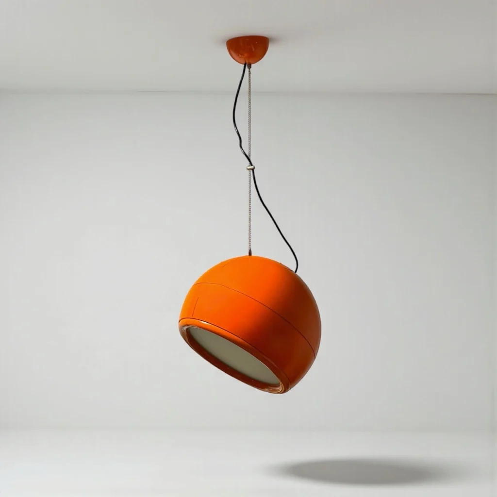 Rare Artemide Pallade orange pendant light Space Age design